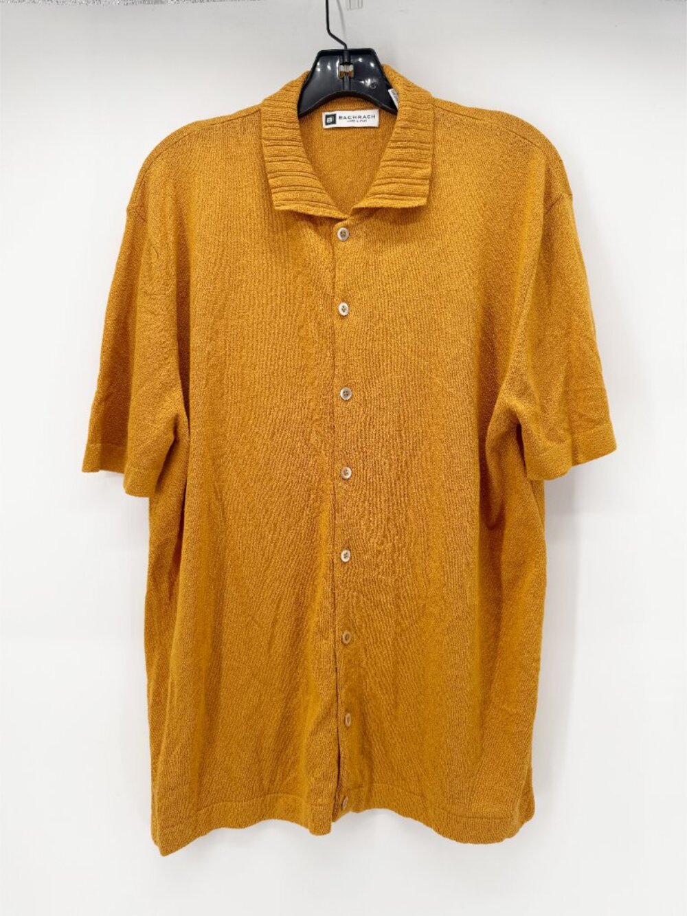 BACHRACH Italy Men's Full Placket Knit Polo Button Down SS Shirt M Gold - Picture 9 of 10